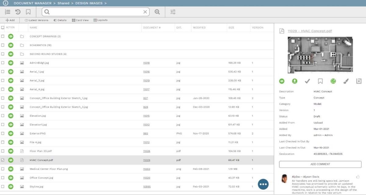 PMWEB Document Manager — document record with metadata, notes and attachments