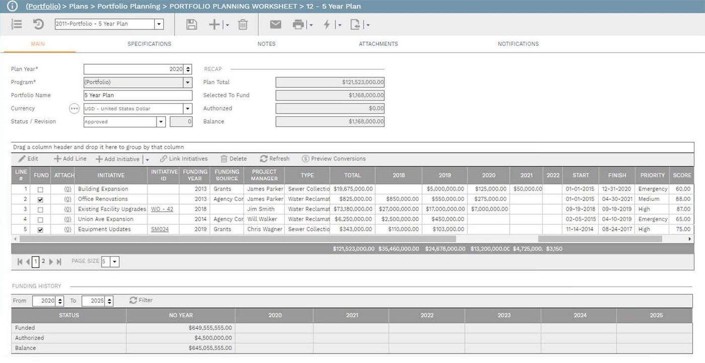 PMWEB program scope definition and WBS hierarchy screen